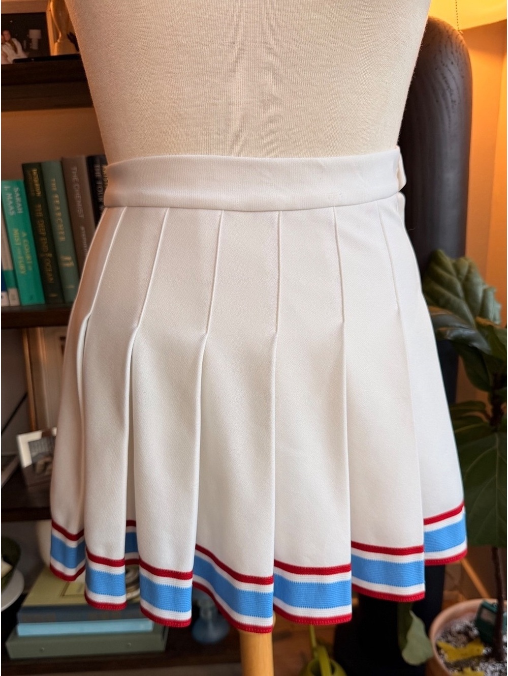 VTG 70s Spirit Leaders Cheerleader Supply Co Pleated Mini Skirt Blue Red Stripe